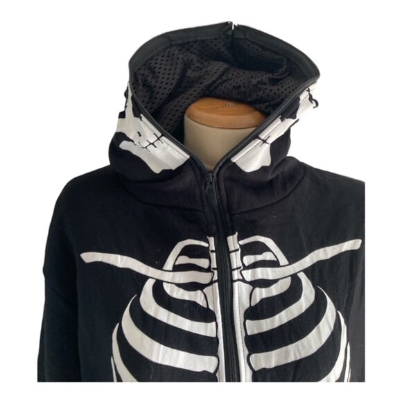 Hooded Skeleton Jumpsuit Halloween Costume Front Zip Large Urator for tall perso - Picture 3 of 10